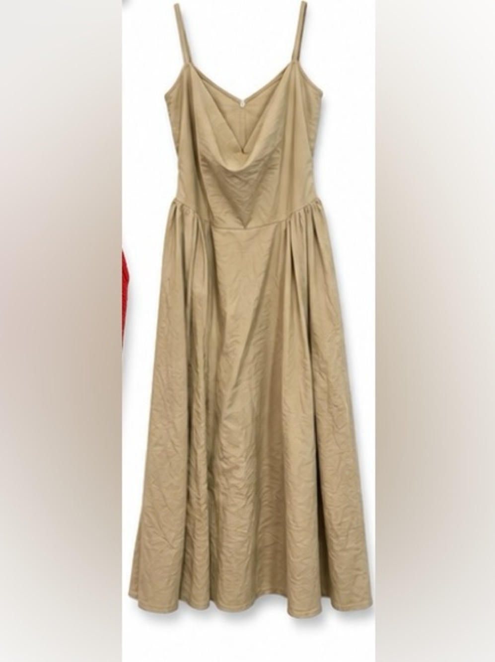 Women's Beige Midi Sweetheart Neck Dress